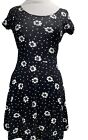 Atmosphere Size 8 Dress Black Dark Skater Short Sleeve Daisy Print Round Neck