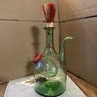 Vintage Hand Blown Green Glass Italian Wine Decanter with Ice Chamber