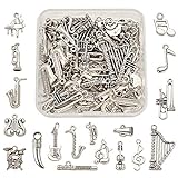 90pcs/scatola tibetano antico argento ciondoli strumenti musicali charm perline per la creazione di braccialetti, collane, gioielli