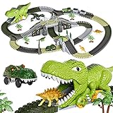 TUMAMA 281 pezzi Dinosauro Giocattolo Pista da Corsa Binari Treno, Regalo per Bambini di 3 4 5 6 Anni, Flessibile, con 4 Dinosauri, 2 Auto Elettrici, con Luci