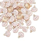 Airssory, 100 ciondoli smaltati a forma di conchiglia rosa e dorati, piccoli, in lotto, per la creazione di gioielli, bracciali, orecchini e portachiavi a tema Hawaii/oceano