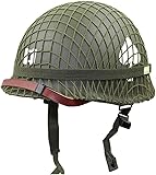 REMEK Elmetto Acciaio M1 WW II Americano, Elmetto US WW2 con Rete/Tela Sottogola tattico Militare Equipaggiamento Tedesco