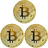 ZONSUSE Bitcoin Coins - Set di 3 - Gold Bitcoin Coins - Regalo Coin - Moneta da Collezione placcata in Oro Bitcoin da Collezione BTC (3*Oro)