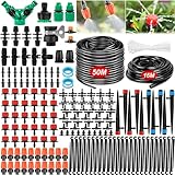 Kit di Irrigazione a Goccia, 50M+15M Tubo da irrigazione, 263 Pezzi Kit Irrigazione Goccia Giardino, Sistema di irrigazione da Giardino con Ugello Regolabile e Dripper