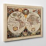Quadro su Tela - INTELAIATO - Antica Mappa 1646 Mondo - World Map - Cartina Geografica - 50x70cm - Spessore 2cm