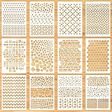 Pittura Stencil Set, Sterneer 12 Pezzi Stencil Geometrici Modelli di Pittura, Stencil in Plastica Riutilizzabile per Parete Pavimento, Mobili, Decorazioni Artigianali Fai Da Te