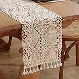 meioro Runner da tavola all uncinetto, 30x240cm Table Runner in pizzo classico Runner da tavolo beige matrimonio Vintage Tassel copritavolo per decorativo di cucina, sala da pranzo, festa(Style A)