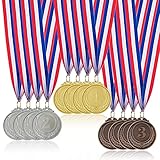 Donrime Medaglie Premiazioni Metallo, 12 Pezzi Medaglie Vincitore Medaglia Oro Argento Bronzo per Bambini Adulti Premi per la Giornata dello Sport, Gare di Ginnastica, Bomboniere