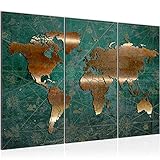 Runa Art Mappa Del Mondo Quadri Soggiorno Grande Verde Marrone Antico 120 x 80 cm 3 Pezzi Decorazione Murale 109031b