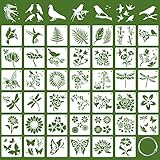 60 Pz Stencil per Pittura, 7.62*7.62cm Stencil Decorativi per Pareti, Stencil per Pittura Muro Riutilizzabile, Farfalle, Piante e Animali Pittura Stencil con Anello di ferro per Pareti, Carta, Armadi