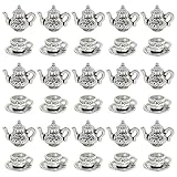 JKJF 30 pezzi teiera charms ciondolo tazza da caffè ciondolo vintage bollitore charms per orecchini fai da te collana bracciale gioielli – argento antico, Zinco Metallo