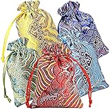 Pinowu Seta Broccato Borsa per Gioielli 10x14cm (10pcs) per Bomboniere per Matrimoni, Coulisse Porta Monete Bustina Ricamata Borsa Candy al Cioccolato per Natale Nuovo Anno Festa di Compleanno