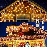 GlobaLink Tenda Luminosa Esterno 10M 400LED, Catena Luminosa Esterno IP44 Impermeabile, Luci Natale Esterno Luci Cascata 8 Modalità Luce per Natale, Gronda, Patio, Giardino, Matrimonio con 25 Flange