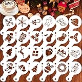 Qpout 24pcs Christmas Coffee Cookie Stencil Baking Mold, Caramelle Modelli di Disegno, Neve Gingerbread Man Dessert Decorazione Pittura Stampo Strumenti Spray