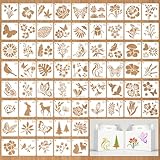 JSRQT 64 Pezzi Piccoli Stencil per Dipingere, Stencil in Plastica Riutilizzabili a Tema Naturale Fiori Farfalle Uccelli, Stencil per Pittura e Disegno per Legna Parete Scrapbooking Regali Home Decor