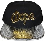 Berretto da baseball brillante con logo DOPE in similpelle Snap-Back Hat, Nero/argento, Schiocco-Indietro