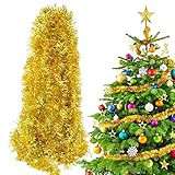 BHGT 6 Pz Ghirlanda Orpelli Natalizia Festone Scintillante Metallo Tinsel Oro Abete Artificiale Decorazione per Albero di Natale Festa