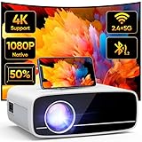 Proiettore 4K Supporta, AKATUO 15000L Videoproiettore 1080P Nativo 5G WiFi Bluetooth con 50% Zoom, Mini Proiettore Portatile Home Cinema per Phone/iOS/Android/TV Stick/HDMI/USB