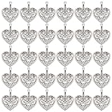 PandaHall Elite 100pcs Charms Ciondoli pendanti di Cuore in Lega Stile Tibetano per Braccialetti collane Orecchini bigiotteria Gioielli di San Valentine Fai-da-Te, Argento Antico, 18x15x2mm