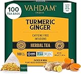 VAHDAM, Tisana Allo Zenzero e Curcuma (100 Bustine Piramidali) Senza Caffeina | 100% Infusi e Tisane Assortiti dal Gusto Speziato | In Bustina Richiudibile con Chiusura Ermetica