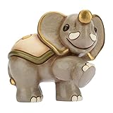 THUN - Elefante in Cammino con Dettagli Dorati - Formato Piccolo - Ceramica - 10,6 cm h