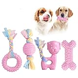 Giocattoli da masticare per cuccioli JYPS, set di giocattoli per dentizione per cani 4 pezzi con in cotone e palla, giocattoli da masticare regalo per cuccioli di taglia piccola e cani di media (Rosa)