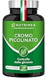 CROMO PICOLINATO | 250 µg | Formula Pura al 100% | Controllo della Glicemia | Regola il Livello di Zuccheri nel Sangue | Alta Biodisponibilità | 120 Capsule | Nutrimea