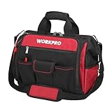 WORKPRO Borsa Porta Utensili da Lavoro 42cm, 39 Tasche Borsa per Attrezzi con Tracolla Regolabile, Borsa degli Attrezzi con Grande Capacità, Fondo Rigido Impermeabile