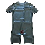 Latex Rubber Catsuit Black Men s Jumpsuit Shoulder Zip