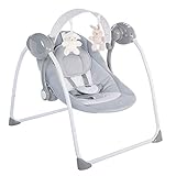 Relax&Play Altalena Elettrica Neonato da 0 Mesi a 9 Kg, Sdraietta Regolabile e Dondolo Automatico in 5 Velocità,Barra Giochi con 12 Melodie, 2 Peluches Rimovibili, Chiusura Compatta, Grigio Ghiaccio