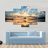 RAPSANI Quadro 100x55cm 5 Pezzi Stampa su Tela in TNT XXL Immagini moderni Murale Surfista sulla riva del mare HD quadri moderni 5 pezzi camera da letto soggiorno Decorazione da parete 5 pezzi