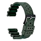 WOCCI 20mm Ventilato Cinturino per Orologio da Uomo, FKM Gomma (Non Silicone), Fibbia Nera (Verde Militare)