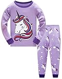 TEDD Pigiama Ragazza Unicorno 100% Cotone Lungo Biancheria da Notte Vestiti Bambina Invernale Due Pezzi Impostato Natale Regalo per Bambini 7-8 Anni