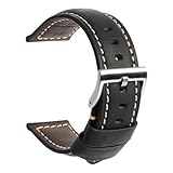 TStrap Cinturino Pelle Orologio 24mm - Nero Cuoio Vintage Elegante Cinturini Uomo - Flessibile Spessore Militari Bracciale di Ricambio Fibbia per Smartwatch - 20mm 22mm 24mm