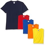 Fruit of the Loom Valueweight Short Sleeve T-Shirt, Blu Navy/Rosso/Arancione/Royal/Giallo, M (Pacco da 5) Uomo