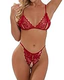 heekpek Set Lingerie Donna Babydoll Donna Sexy Confortevole Reggiseno Pizzo Babydoll Aperto con Reggiseno e Perizoma per La Notte di Nozze Vacanze in Luna di Miele Viaggio