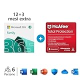 Microsoft 365 Family – Fino a 6 persone - Per PC/Mac/tablet/cellulari Abbonamento di 12 + 3 mesi - codice via email + McAfee Total Protection – 6 dispositivi – abbonamento 12 mesi – codice via email