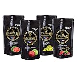 Ashka Premium Sapore narghilè Pack Discovery 300g - 4 sapori di 75g - gusto shisha uva, anguria, doppia mela, Tiger Eyes - aroma e fum.o intensi senza ta-ba.cco senza ni-co.tina