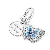 Wedanor Donna Ciondolo Blue Butterfly Quote Double Dangle Argento 925 Colgantes con Zirconia cubica per Charm Bracciale