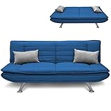 BAKAJI Divano Letto Ginevra Clic Clac 3 Posti Struttura in Legno Rivestimento in Tessuto Trapuntato Imbottito Piedini in Metallo con 2 Cuscini Dimensione 183 x 88 x 82 cm (Blu)