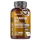 Vitamina B12 1000mcg Alto Dosaggio, 1 Compressa al Giorno di B12 Vitamina per 14+ Mesi, 450 Micro Compresse Metilcobalamina B12 Vegana, Vitamina B 12 Contribuisce al Normale Metabolismo Energetico