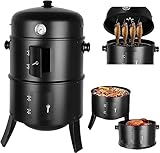 Smoker Barbecue, 3 in 1 Barbecue Fumoir, Barbecue Carbone di Legno Fumoir Smoker, Con Termometro Integrato e Appendi Per Irro, Grill, Smoker