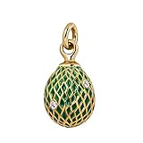 Quiges Donna Faberge-Style Egg Russian Net Pattern Verde Smalto Placcato Oro Classico Ciondolo Zirconia Cristalli, Smalto, cristallo