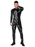 Freebily Body da Uomo Intero Intimo Sexy Hot per Sesso Tute Aderente Catsuit in Vernice con Cerniera Cavallo Wetlook Bodysuit Lucida Manica Lunga Latex Lingerie Erotico Nero XXL