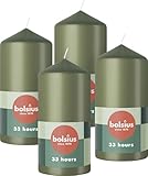 Bolsius Candele decorative per la casa, confezione da 4, 12 x 6 cm, a lunga durata di 33 ore, non profumate, cera vegana naturale, senza olio di palma, colore: verde