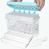 Ghiaccio Stampo in Alimentare, Stampo Ghiaccio con Coperchio, Rilascia Tutti i Cubetti Ghiaccio in un Secondo, senza BPA, 64 Stampi Ghiaccio (Blu Ice Maker)