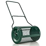 COSTWAY Spandiconcime a Rullo, Rullo da Giardino con Impugnatura Pratica Chiusure Laterali e Rete in Metallo per Concimazione e Semina, Spandiconcime per Prato e Giardino (39 x 60,5 cm Verde)