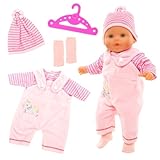 Miunana Abito Vestito di Rosa Pagliaccetti Stampa Unicorno + Cappello + Appendino + Calze per 14-16 Pollici (36 CM - 42 CM) Bambola Bambolotti （Non Include Bambola