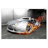 Bilderwelten Carta da parati - Supercar in flames - Carta da Parati Fotomurale Largo Fotomurali tessuto non tessuto Fotomurale tappezzeria 3D murale design moderna, Dimensione AxL: 190cm x 288cm