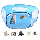 DODUOS Gabbie per Piccoli Pieghevole Animali Domestici Portatile Recinzione per Piccoli Animali Traspirante Trasparente Recinto per Cuccioli, Gatti, Porcellini d India, Conigli, Ricci (Blu)